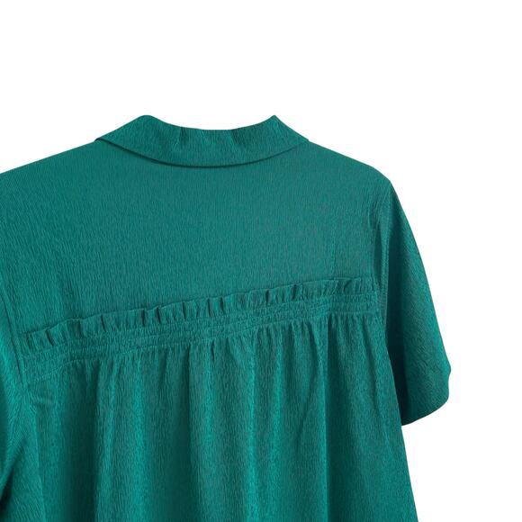 Athleta Short Sleeve Button Up Echo Top in Dark Green Womens Size Small - Picture 4 of 7